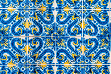 Retro Portuguese Or Spanish Tile Mosaic, Mediterranean Navy Blue And Yellow. Vector Azulejo Tile Pattern. Backgrounds And Textures
