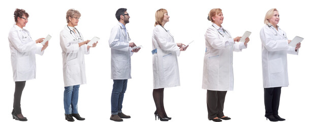 group of doctors with clipboard isolated on white