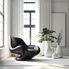 Modern living room interior with black Designer armchair and decoration room Generative AI
