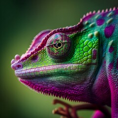 Fototapeta premium Colorful chameleon close up portrait. Created with generative Ai technology.