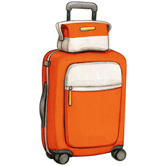 Watercolor hand drawn trolley suitcase