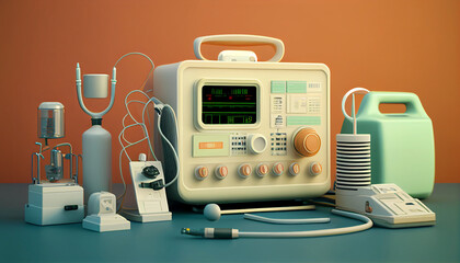 Obraz premium Realistic set of medical equipment and tools, Generative AI