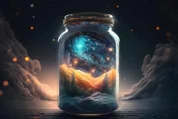 Galaxy locked in a glass jar. Generative AI
