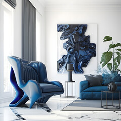 Modern living room interior with blue Designer armchair and decoration room Generative AI
