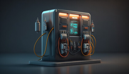 Naklejka premium Charging station for electric cars. Types and connectors of ports for charging vehicles