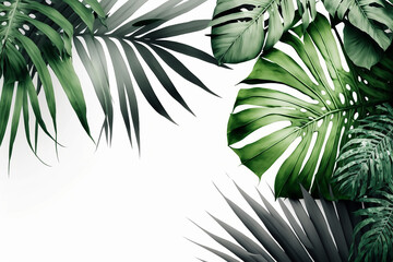 Tropical beach coconut palm tree leaves isolated on white background. Generative AI.