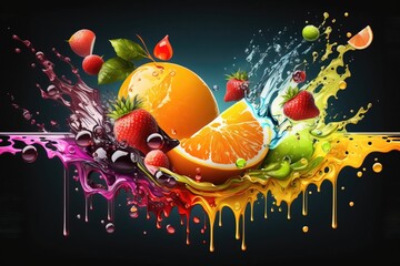 Juicy fresh fruit in splash of juice. Generative AI