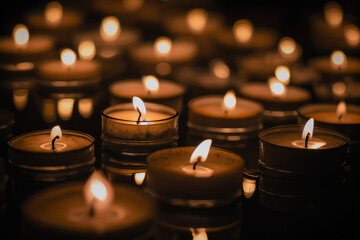 Burning candles on a dark background. Generative AI