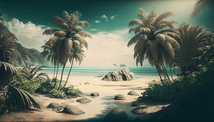 Obraz na płótnie Canvas Palms and beach retro style