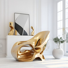 Modern living room interior with gold Designer armchair and decoration room Generative AI
