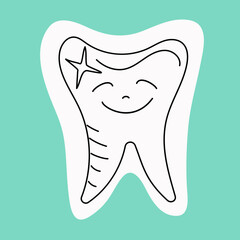 Tooth cartoon. Sticker. Dentistry. Drawing, sketch. Vector illustration, isolated background.	
