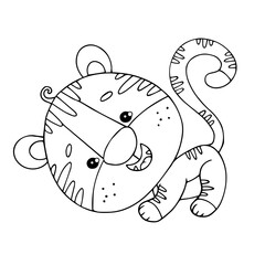 Linear sketch, coloring of a little tiger cub. Vector graphics.