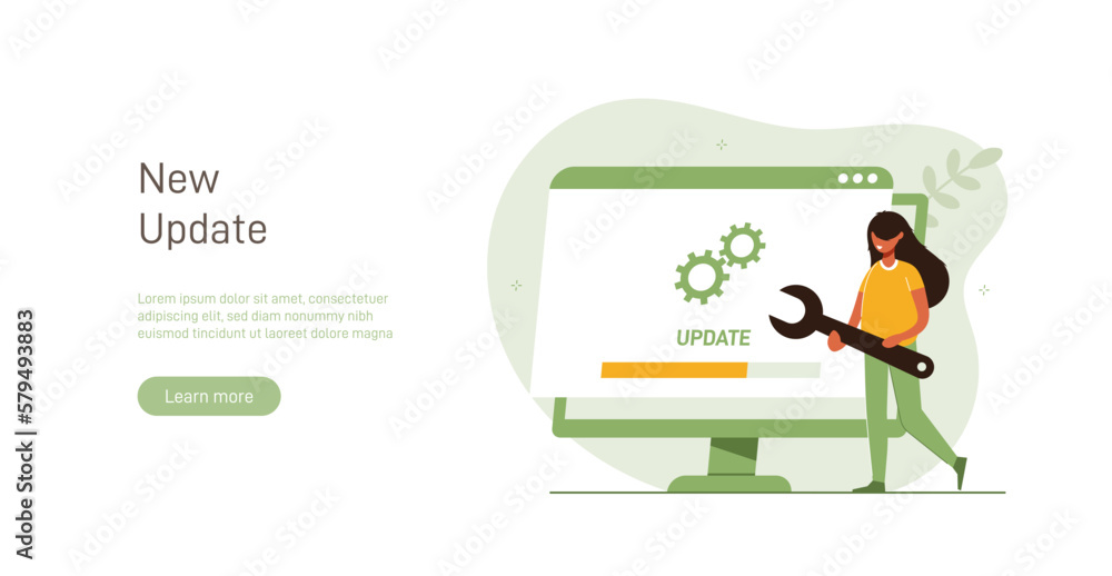 Poster system or web application upgrade procedure. concept of software version update or renewal process i