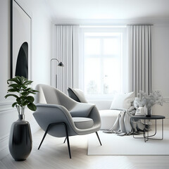 Modern living room interior with grey Designer armchair and decoration room Generative AI
