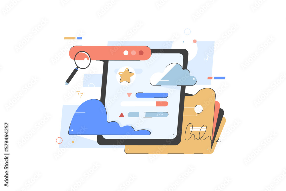 Poster electronic document management. digital data cloud storage or data exchange. cloud storage app on th
