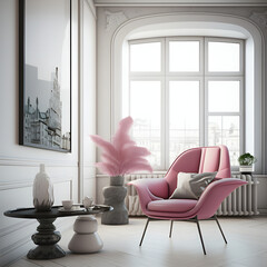 Modern living room interior with pink Designer armchair and decoration room Generative AI
