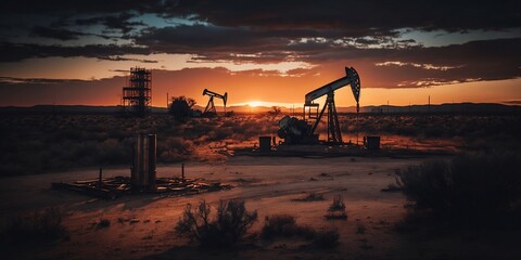 Oil Pump with Sunset 
