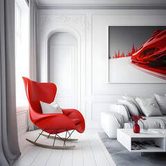 Modern living room interior with red Designer armchair and decoration room Generative AI

