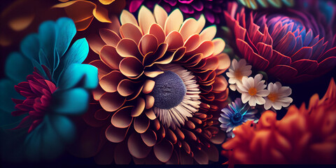 Colorful dahlia flowers in a pot. Floral background,Generative AI