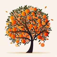 Illustration of orange tree. Generative AI.