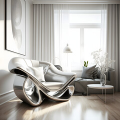 Modern living room interior with silver Designer armchair and decoration room Generative AI
