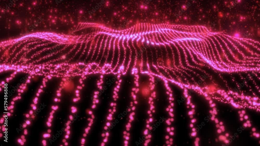 Poster abstract red wave lines from particles and energy magical dots with glow effect and blur bokeh abstr