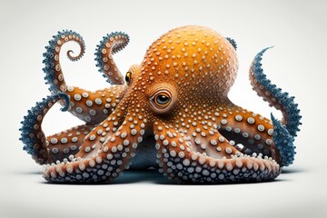 Fototapeta premium Isolated octopus, white background. Generative AI.