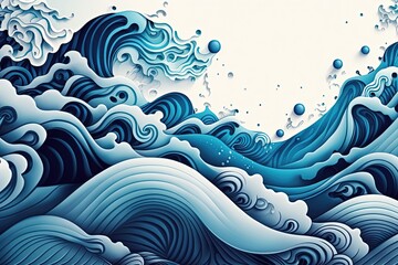 Waves, different shades of blue. Generative AI.