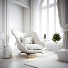 Modern living room interior with white Designer armchair and decoration room Generative AI
