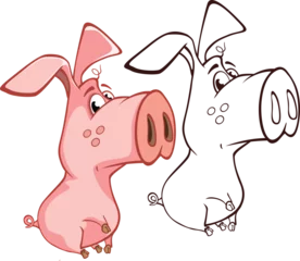 Zelfklevend Fotobehang Vector Illustration of a Cute Cartoon Character Pig for you Design and Computer Game. Coloring Book Outline Set  © liusa