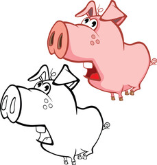 Vector Illustration of a Cute Cartoon Character Pig for you Design and Computer Game. Coloring Book Outline Set
