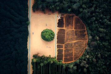 Aerial View Of An Area Of Deforestation. Generative AI