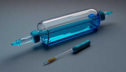 Syringe with blue liquid syringe with needle for medicine, Generative AI