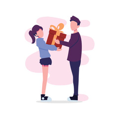 happy couple giving birthday gifts flat illustration