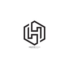 Letter H with hexagon line art shape logo