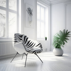 Modern living room interior with zebra Designer armchair and decoration room Generative AI

