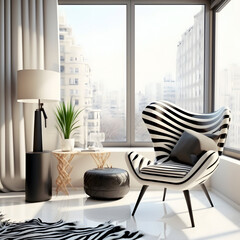Modern living room interior with zebra Designer armchair and decoration room Generative AI
