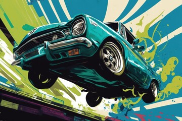 Obraz na płótnie Canvas Illustration of stylized cars with bold colors – Art Created with generative AI technology 