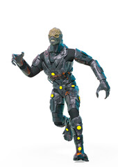 reptilian officer running in white background