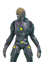 reptilian officer standing up in white background