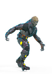 reptilian officer walking in white background