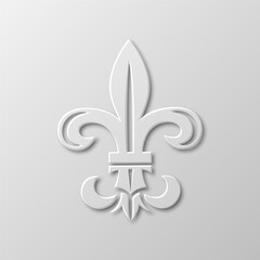 Vector Realistic Paper 3d Fleur De Lis Closeup on White Background. Heraldic Lily Sign, Vector Illustration