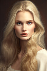 Fototapeta premium Portrait of beautiful blonde woman on grey background. generative AI