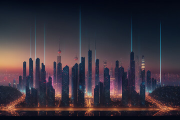Skyline of digital city. generative AI