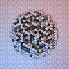 Abstract futuristic surface hexagon pattern with colorful  light. 3D Rendering. Realistic geometric mesh cells texture. - 579501664