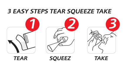 Easy Steps Tear Squeeze Take sachets How to Use Sachet Powder Medicine