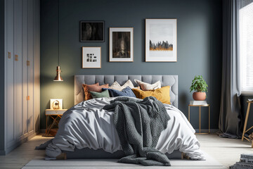 Illustration of modern bedroom. Ai generated illustration