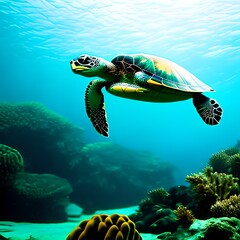 Fototapeta na wymiar green turtle swimming