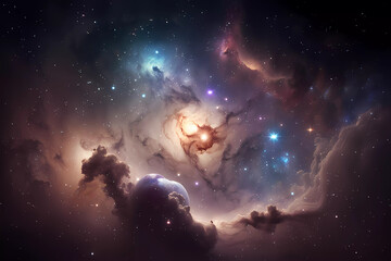 Fototapeta na wymiar Generative AI, night sky, starry and nebula