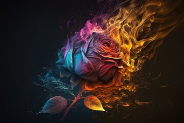 Beautiful rose in flames, generative ai
